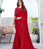 Maroon colour chiffon silk festival sarees by monjolika fashion