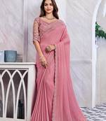 Baby pink colour shimmer silk Blend saree