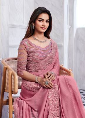 Baby pink colour shimmer silk Blend saree 2