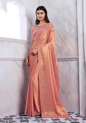 Peach colour shimmer silk blend embroidered saree 1
