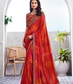 Red colour shimmer silk festival sarees by monjolika fashion
