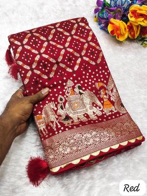 Red Obsessed With This Stunning Dola Silk Saree Featuring A Beautiful Fusion Of Traditional 1