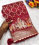 Red Obsessed With This Stunning Dola Silk Saree Featuring A Beautiful Fusion Of Traditional