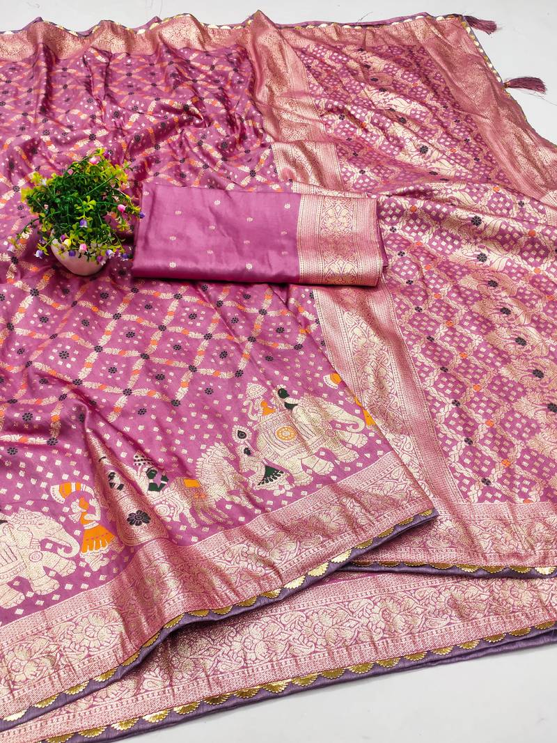 Light Pink Obsessed With This Stunning Dola Silk Saree Featuring A Beautiful Fusion Of Traditional