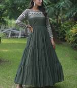 Wine Embroidered Chiffon Partywear Long Gown,Gown for Women
