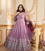 magenta embroidered georgette  Partywear Long Gown,Gown for Women