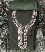 Green embroidered unstitched dress material