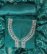 Green embroidered unstitched dress material