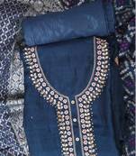 Blue embroidered unstitched dress material