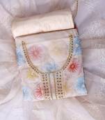 Off white embroidered unstitched dress material