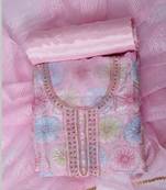 Pink embroidered unstitched dress material