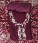 Wine embroidered unstitched dress material