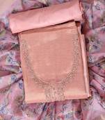 Light peach embroidered unstitched dress material