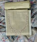 Olive green embroidered unstitched dress material