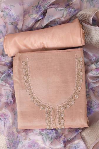 Peach embroidered unstitched dress material