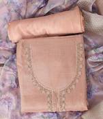 Peach embroidered unstitched dress material