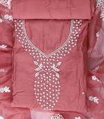 Mauve embroidered unstitched dress material