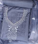 Grey embroidered unstitched dress material