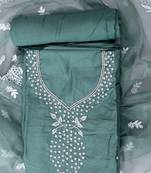 Green embroidered unstitched dress material