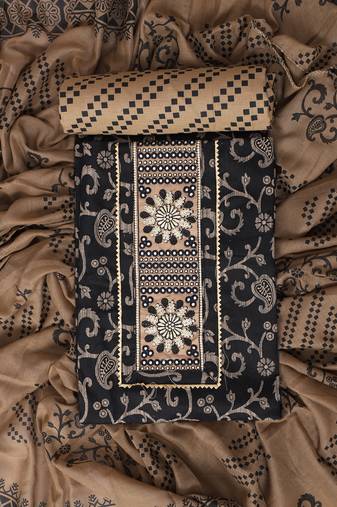 Black embroidered unstitched dress material