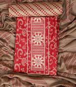 Red embroidered unstitched dress material