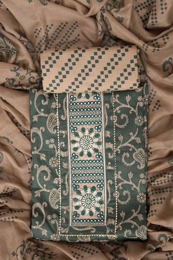 Green embroidered unstitched dress material