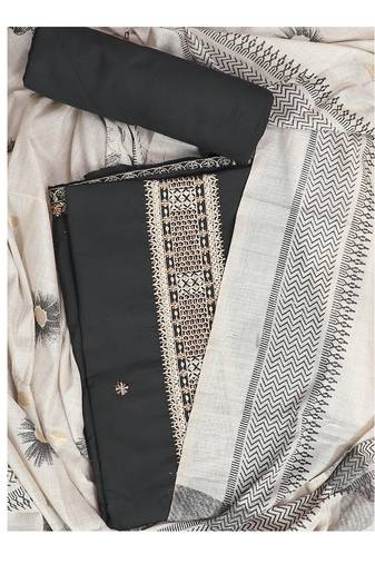 Black embroidered unstitched dress material
