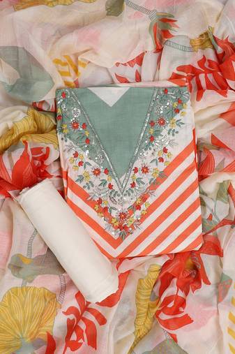 Multi embroidered unstitched dress material