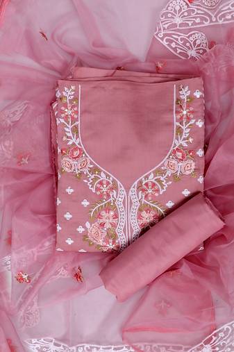 Mauve embroidered unstitched dress material