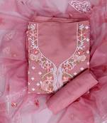 Mauve embroidered unstitched dress material