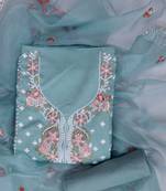 Green embroidered unstitched dress material