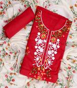 Red embroidered unstitched dress material