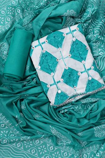 Green embroidered unstitched dress material