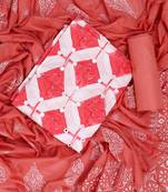 Red embroidered unstitched dress material