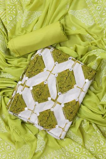 Lime green embroidered unstitched dress material