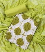 Lime green embroidered unstitched dress material