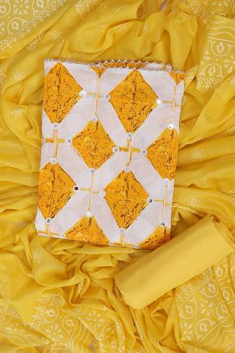 Mustard embroidered unstitched dress material