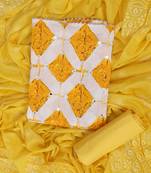 Mustard embroidered unstitched dress material