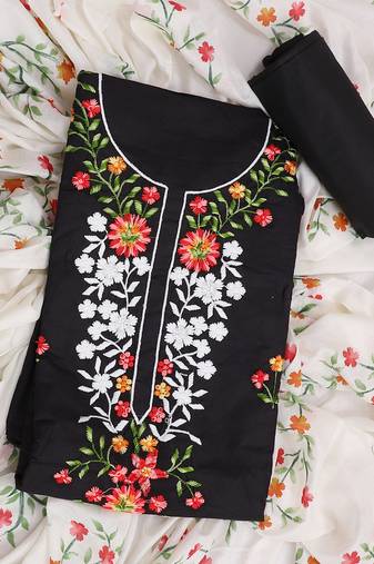 Black embroidered unstitched dress material