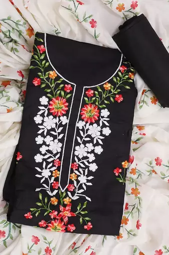 Black embroidered unstitched dress material