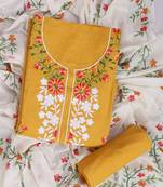 Mustard embroidered unstitched dress material