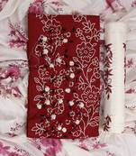 Maroon embroidered unstitched dress material