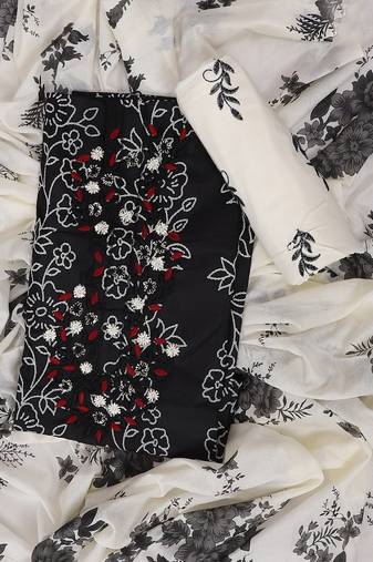 Black embroidered unstitched dress material