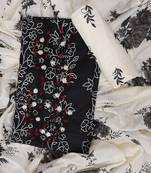 Black embroidered unstitched dress material