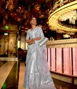 Rajtex Silver Woven Zari Silk Saree With Blouse
