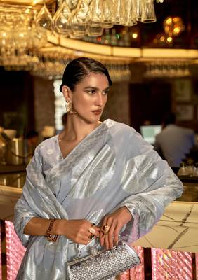 Rajtex Silver Woven Zari Silk Saree With Blouse 2