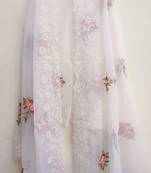 Women's Organza white with multi color thread embroidered dupatta
