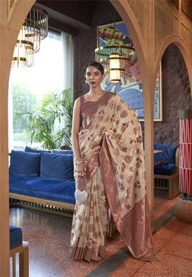 Rajtex Light Brown Woven Shimmer-Sarees With Blouse 1