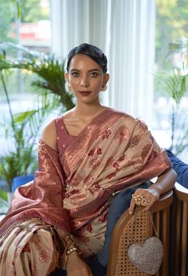 Rajtex Light Brown Woven Shimmer-Sarees With Blouse 2