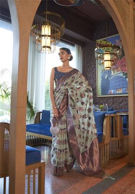 Rajtex Light Green Woven Shimmer-Sarees With Blouse 1